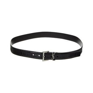 Saint Laurent Monogram Croc-Embossed Leather Belt, Black